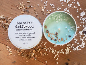 Open image in slideshow, Sea Salt and Driftwood Artisan Botanical Candle Tin 150 gr
